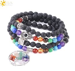 CSJA Natural Black Lava Rock Stone 108 Mala Beaded Bracelet Men AUM OM Jewellery Hamsa Hand Life Tree 7 Chakra Strand Bracelets F7095674553