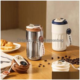 Tumblers 15Oz Stainless Steel Vacuum Smart Insated Water Cup Double Wall Temperature Display Thermos Tumbler Travel Car Insation Coffe Dhxqp