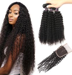 Ishow 10A Brazilian Kinky Curly With Lace Closure Malaysian Peruvian Human Hair Weave 3Bundles Deals for Women Girls All Ages Natu6300138
