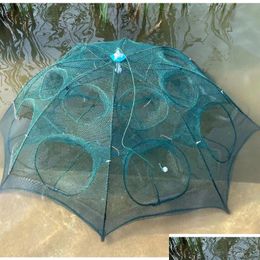 Fishing Accessories 16/20/24 Holes Portable Net Shrimp Cage Nylon Foldable Fish Trap Folding Network Outdoor Matic Collapsible Cas Dro Otcey