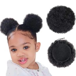 Kids Hair Puff Natural Black Mini Afro Puff Drawstring Ponytail for Girls Black Women Kinky Curly Hair Updo Chignon