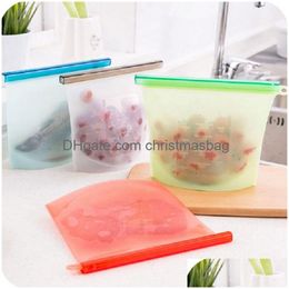 Kitchen Storage & Organization 500Ml Sile Food Bag Reusable Stand Up K Airtight Leakproof Zer Containers Fridge Der Veggie Meat Fresh Dhys9