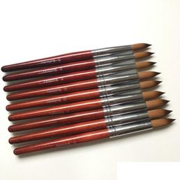 Nail Brushes 1Pc Kolinsky Sable Red Wood Art Acrylic Brush Round 1012141618202224 Uv Gel Carving Pen Liquids Powder Manicure Drop Deli Otvys
