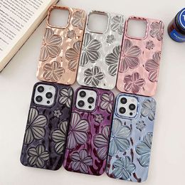 Gradient Glitter D Flower Phone Protective Case For iPhone Pro Max Bling Plating Flowers Shockproof Cover