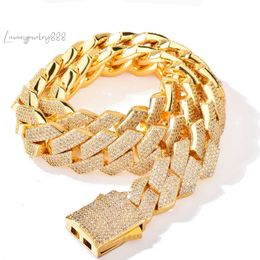 gold cuban link chain for men micro inlaied 4 row bling cz diamond 20MM wide spring buckle iced out chains necklace designer prong rock hip hop Jewellery woman choker gift