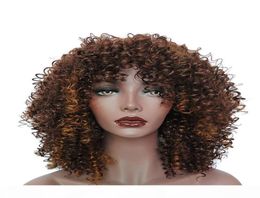 Ombre Short Curly Wigs for Black Women Brown Synthetic Afro Wig with Bangs Natural Full Heat Resistant Hair2915212