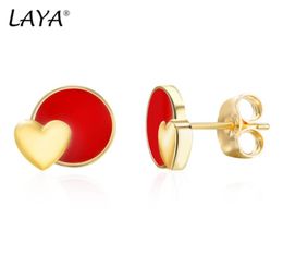 Laya Silver HeartShaped Circle Stud Earrings For Women 925 Sterling Silver Simple Design Red Fine Jewellery Handmade Enamel 2022 Tr39112265