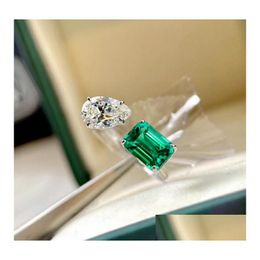 Wedding Rings Ins Fashion Jewellery 925 Sterling Sier Water Drop Emerald Cz Diamond Gemstones Party Eternity Women Open Adjusable Ring Dhtir