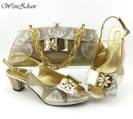 Dress Shoes Charming Gold And Bag Sets 7cm Heels Italian With Matching Bags Good Quality Women Style 3843 WENZHAN B022015835795