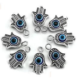 Charms Antique Sier Gold Fatima Symbol Hamsa Hand 13X20Mm With Blue Evil Eye Pendant For Diy Necklace Bracelet Jewellery Making Drop Del Dhgyl
