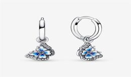 Rose Gold Plated 100 925 Sterling Silver Blue Butterfly Hoop Earrings Fashion European Earring Wedding Egagement Jewellery Accessor4080255