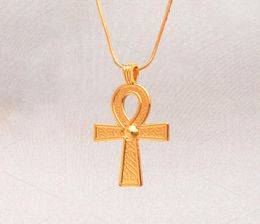 Vintage Egyptian Ankh Cross Symbol Of Life Pendant Necklace Gold Charm Crystal Ornament Wheat Chain Necklace Jewelry5450486