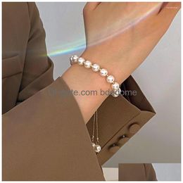 Beaded Strand Adjustable Pearl Bracelet For Women Gold/Sier Color Alloy Braclet Fashion Luxury Jewelry Gift Girlfriend Pseras Drop De Dhxt2
