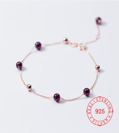 China sell Red Gemstone Garnet Beads Women Real Sterling Silver Bracelet white gold plated lady bracelets fashion Jewellery 4153649