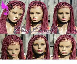 Synthetic Braided Box Braids Wig Lace Front Wigs For Black Women Burgundy Colour Heat Resistant Fibre Baby Hair Braid Wig4575662