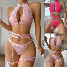 Other Panties Sexy Womens sexy lace suspender bra G-String set underwear Babydoll suspender club coat Teddy tight jumpsuit G240529