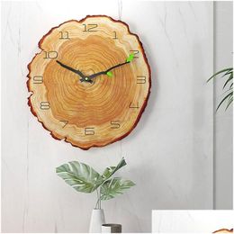 Wall Clocks 12 Inch Rustic Round Wooden Clock Battery Operated Vintage Farmhouse Decor For Kitchen Living Room Bedroom Office Home Dr Dh2T1