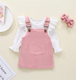 Baby 018M Autumn Girls Clothes Set Strap skirt Newborn Infant Girl Ruffles Corduroy Pocket Skirts Overalls Clothing 20211225 H13379816
