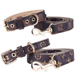 Dog Collars Leashes Leash Set Classic Presbyopia Designer Letters Pattern Print Pu Leather Fashion Casual Adjustable Dogs Cats Neck St Dhxk8