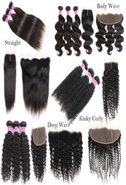 New Arrivals Raw Indian Virgin Hair Straight Body Deep Water Wave Kinky Curly Human Hair Weaves Bundles With Closure Frontal Exten9423529