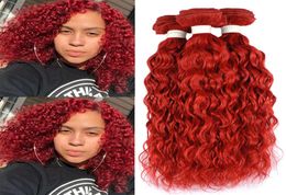 Bright Red Brazilian Weaves Wet and Wavy Human Hair Bundles 300Gram Red Colour Water Wave Virgin Hair Extensions Double Wefts 10301146644