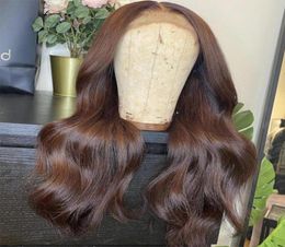 Lace Wigs 136 Transparent Frontal Wig Dark Brown Human Hair Peruvian Body Wave Colored 4X4 Closure For Black Women15497529159130