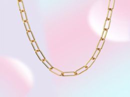 Chains 7mm Gold Tone Rectangle Chain Choker Necklaces Women Anti Allergy Stainless Steel Cable Paperclip Link Collar Adjustable KN3837771