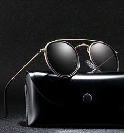 Fashion Round Sunglasses Double Bridge Women Men Designer Sun Glasses Metal Frame Eyewear for Ladies UV400 with cases9782812