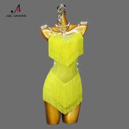 Stage Wear New Latin Dance Tassel Dress Adult Female Sex Women Clothes Girl Cocktail Prom Skirt Large Size Custom DanceWear Line Suit Stage Y240529