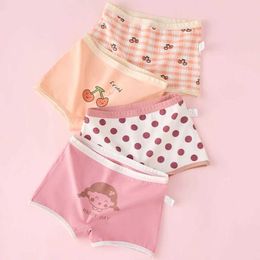 Panties 4PCS Kids Cute Print Panties for Girls Cotton Soft Antibacterial Knickers Thin Breathable Briefs 3+y Young Children Underwears Y240528