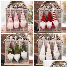 Christmas Decorations Knitted Faceless Doll Ornament Long Beard P Gnome Santa Xmas Tree Door Hanging Pendants Home New Year Party Holi Dhwh9