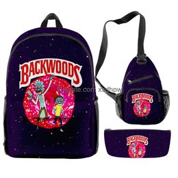 Backpacks Camera Bag Accessories 3D Backwoods 3Pcsset Red Smell Proof Laptop Shoder Schoolbag Backwood Print Outdoor Shoderbags Boys K Dhsab