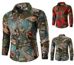 1PCS Men Casual Printed Slim Fit Shirts Long Sleeve Dress Shirts Green Red Colours M3XL4703801