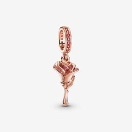 New Arrival 100% 925 Sterling Silver Rose Flower Dangle Charm Fit Original European Charm Bracelet Fashion Jewellery Accessories 300w