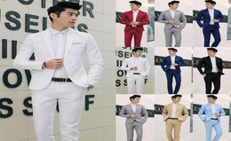 Men Soild Formal Suit Blazer Groomsman Prom Tuxedo One Button Slim CoatPants9254464