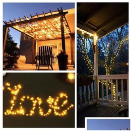 Led Strings Solar String Lights 100/200 Leds Outdoor Waterproof Fairy Light 8 Modes Copper Wire Christmas Party Garland Garden Decorat Dhvos