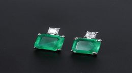 Fashion HuiSept Luxury Earrings for Women Wedding Engagement 925 Sterling Silver Jewellery Accessory Square Emerald Gemstone Stud E3983782