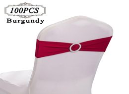 100 Chair Sashes Spandex Wedding Bows gold Chair Sash Bands Lycra Strectch Chair Cover Band with Diamond Ring for Party Event 4887602
