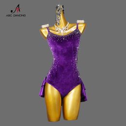 Stage Wear Purple Latin Dance Competition Come Women Professional Cha-Cha Dress Girls Large Size Customise Sexy Skirt Ballroom Clothes Y240529