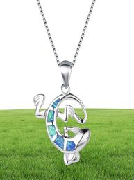 Fine Jewelry High Quality Blue Opal Gecko Pendant Pure In Solid 925 Sterling Silver necklace For Gift1817173