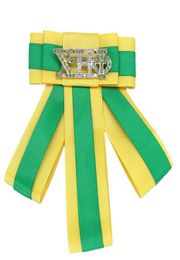Pins Brooches Handmade Stylish Green Yellow Bow Knot XHO Label Greek Soror Bows Tie CHI ETA PHI Collar Jewelry9616160
