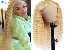 Allove 28 32 Inch Peruvian Straight Human Hair Lace Front Wigs 613 Blonde Colour Brazilian Kinky Curly Body Deep Loose for Women4298261