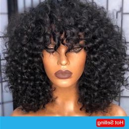 Short Curly Bob Lace Front Human Hair Wigs With Bangs Brazilian 13x4 Synthetic Frontal Wig For Black Women Exlsj