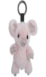 Keychains Imported Real Cute Piggy Fur Bag Pendant Plush Doll Car Key Rings Trendy Jewelry Accessori4223256