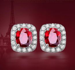 Small Elegant Ruby Gemstones red Crystal stud earrings women fashion zircon diamond white gold sterling silver925 luxury jewelry2974247