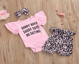 Baby Designer Clothing Sets Rompers New Born Baby Brand Letter Print Ropmers Leopard Shorts Hair Accessoires Kids Thress Piece4220196