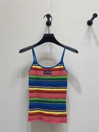 Women's Tanks & Camis designer 24 Spring/Summer New Nanyou MIU Fashionable Age Reducing Daily Vacation Rainbow Stripe Display White Sling Knitted Tank Top FFBN
