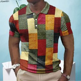 Mens Fashion Trend Shirt Checkered Block Color Short Sleeve Collar Shirt Set