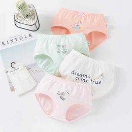 Panties 4PCS Kid Cotton Antibacterial Panties for Girls Thin Breathable Briefs 3+y Young Children Underwears Cute Cartoon Print Knickers Y240528