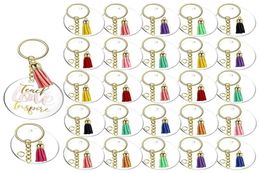 Keychains Lanyards 120Pcs Acrylic Keychain Blanks Tassels Clear Circle Blanks with Hole Key Rings with Chain Jump Rings for DIY Ke4488779